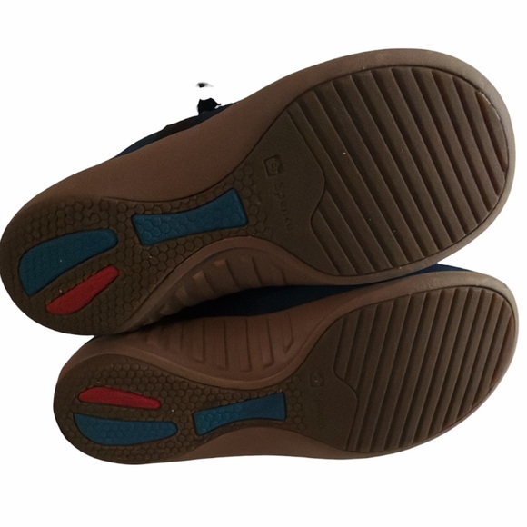 Navy Blue Suede Mules with Brown Strap - Picture 5 of 6